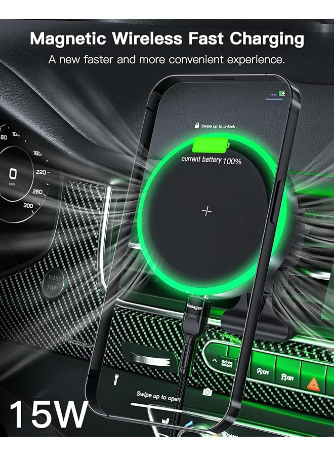 Excefore For 15W Car Mount Charger [No More Heating] Wireless Charger Magnetic Phone Holder Mount, Automobile Car Phone Holder Vent For Iphone 15 Pro Plus Max 14 13 12 Case - Image 5