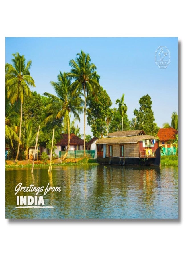 VERYFIRSTTALE India Postcards | Greetings From India - Kerala Back Waters & Houseboat | Pack of 5 | Postcards Of India | Indian Souveniers | Glossy Finish | 14 cms x 10.7 cms with FREE Envelopes - Image 1