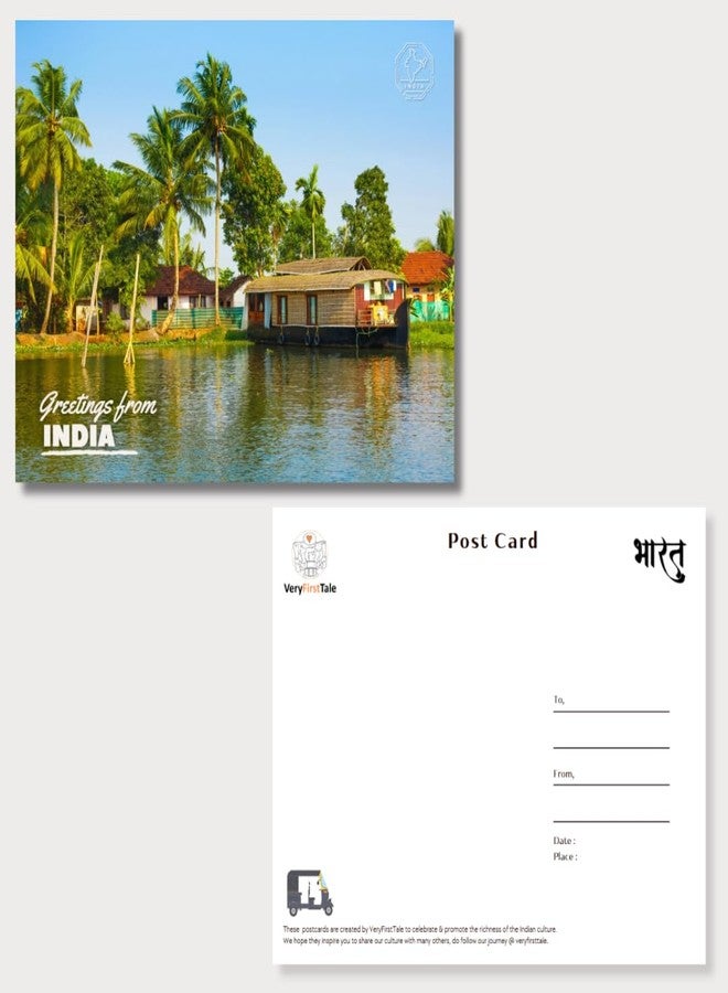 VERYFIRSTTALE India Postcards | Greetings From India - Kerala Back Waters & Houseboat | Pack of 5 | Postcards Of India | Indian Souveniers | Glossy Finish | 14 cms x 10.7 cms with FREE Envelopes - Image 3