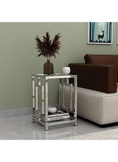 RIGID Stainless Steel Side Table with Glass Top  60x40x40cm  - Image 1