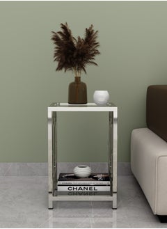 RIGID Stainless Steel Side Table with Glass Top  60x40x40cm  - Image 4