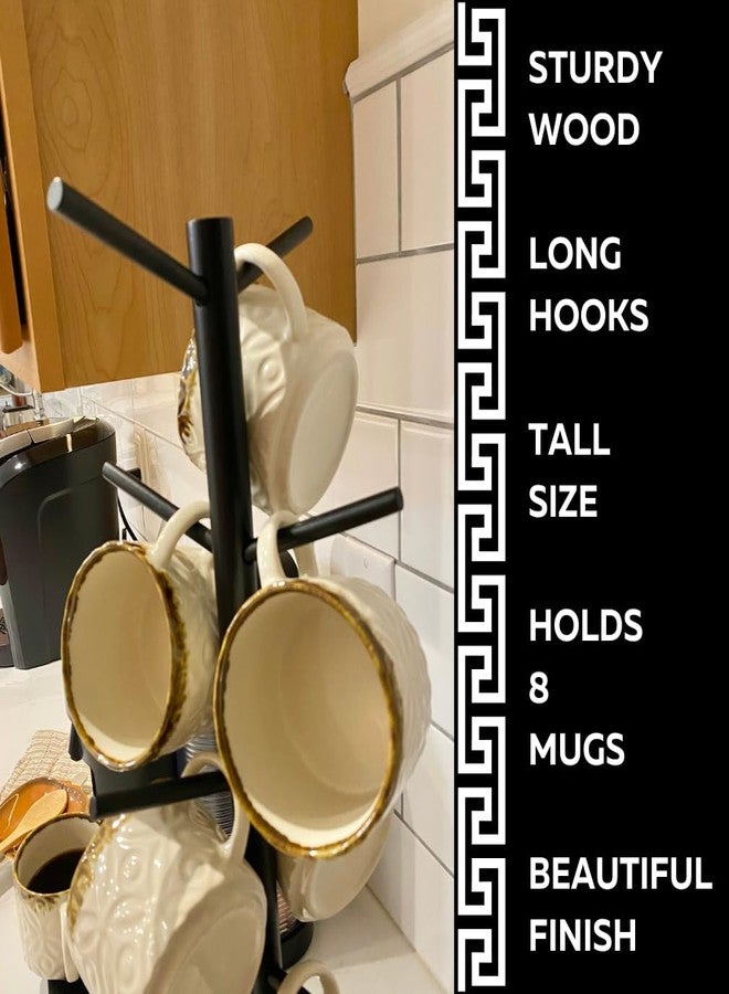 إيفلوتس حامل أكواب قهوة من إيفيلوتس - رف منظم لأكواب الشاي - خطافات على شكل شجرة تتسع لـ 8 أكواب كبيرة - خشب متين بطلاء أسود - وحدة تخزين لعرض أدوات ركن القهوة - Image 3