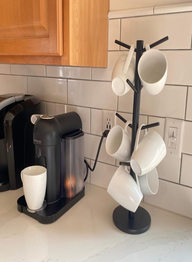 إيفلوتس حامل أكواب قهوة من إيفيلوتس - رف منظم لأكواب الشاي - خطافات على شكل شجرة تتسع لـ 8 أكواب كبيرة - خشب متين بطلاء أسود - وحدة تخزين لعرض أدوات ركن القهوة - Image 4