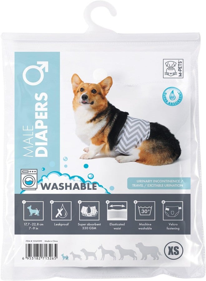 أم-بيتس حفاضات M-PETS للكلاب الذكور قابلة للغسل، قابلة لإعادة الاستخدام، مزودة بأحزمة بطن مانعة للتسرب، ماصة، تسمح بمرور الهواء، مصنوعة من قماش شبكي ناعم، قابلة للتعديل، مناسبة للسفر، مناسبة لسلس البول الناتج عن الإثارة، مقاس الخصر: 17.7-22.8 سم، صغير جدًا - Image 1