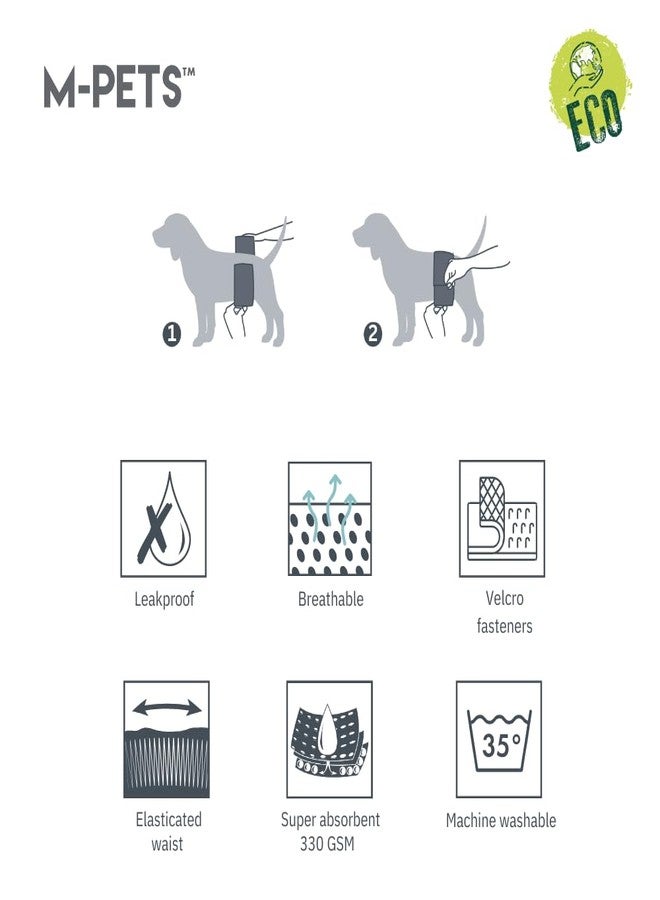 أم-بيتس حفاضات M-PETS للكلاب الذكور قابلة للغسل، قابلة لإعادة الاستخدام، مزودة بأحزمة بطن مانعة للتسرب، ماصة، تسمح بمرور الهواء، مصنوعة من قماش شبكي ناعم، قابلة للتعديل، مناسبة للسفر، مناسبة لسلس البول الناتج عن الإثارة، مقاس الخصر: 17.7-22.8 سم، صغير جدًا - Image 4