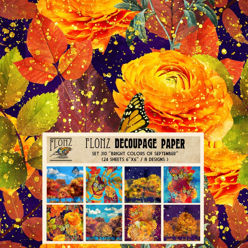 Decoupage Paper Pack (24 Sheets 6"x6") Whimsical Mushrooms: Enchanting Mushroom Illustrations with Delicate Floral Accompaniment # Vintage Styled Paper for Craft and Scrapbooking