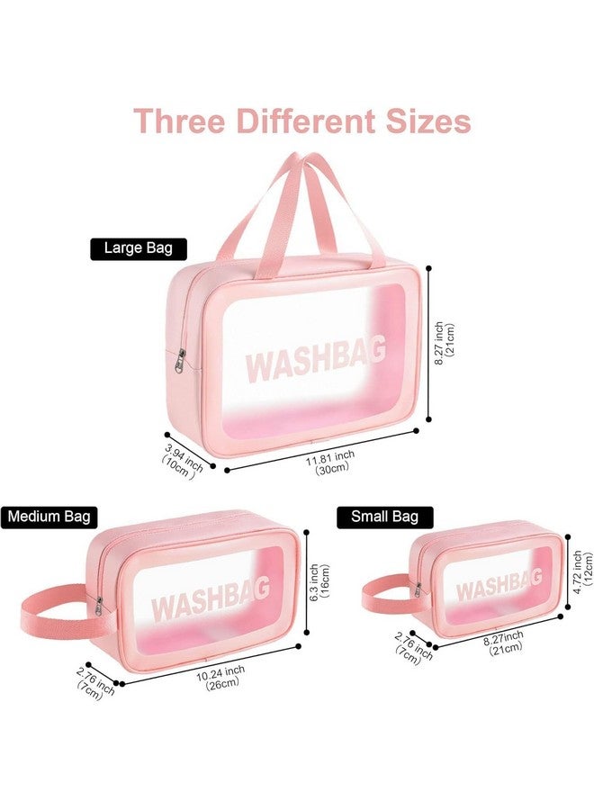 RIVUGJA Clear Waterproof Makeup & Toiletry Bag Set - Cosmetic Organizer Pouch for Women and Girls - Travel-Friendly Storage for Brushes, Accessories, Toiletries - Light Pink Wash Bag (3PCS Set) - Image 2