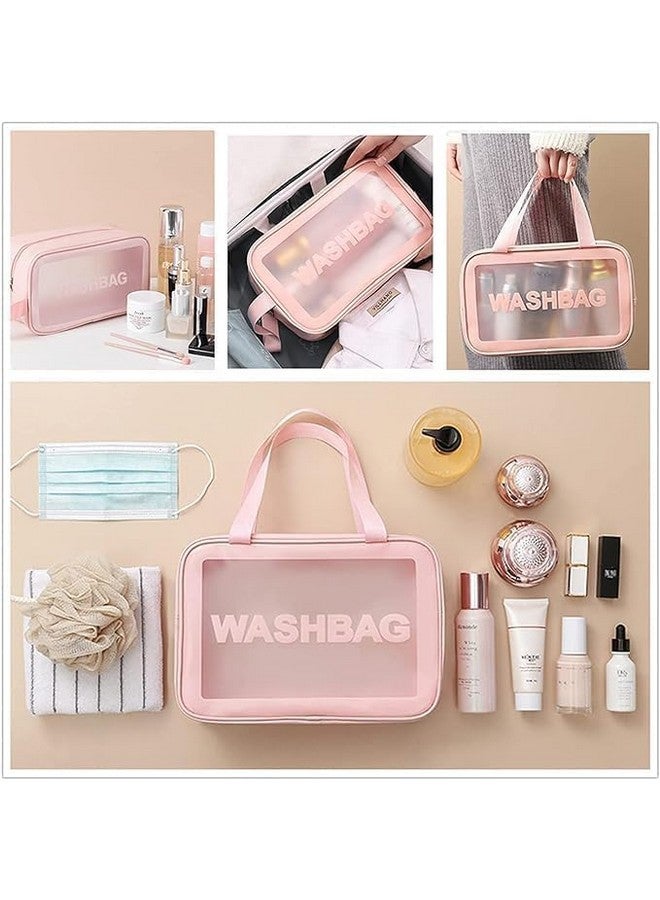 RIVUGJA Clear Waterproof Makeup & Toiletry Bag Set - Cosmetic Organizer Pouch for Women and Girls - Travel-Friendly Storage for Brushes, Accessories, Toiletries - Light Pink Wash Bag (3PCS Set) - Image 4