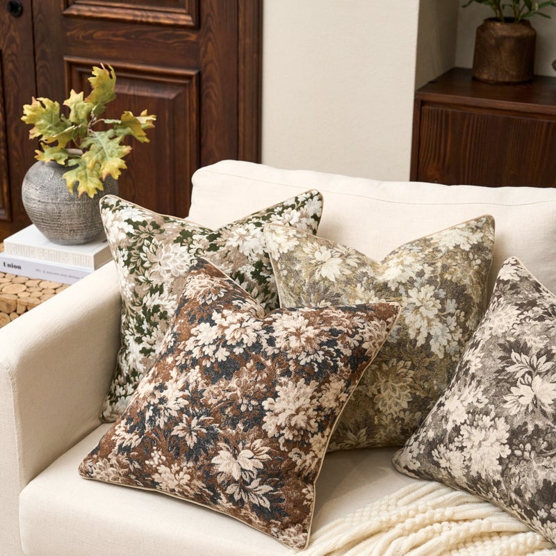 Yangest Neutral Floral Pillow Cover 18 x18 Inches, Vintage Chenille Square Throw Pillow Cover Soft Decorative Farmhouse Accent Couch Pillow Cover for Living Room Bedroom, Grey - Image 5