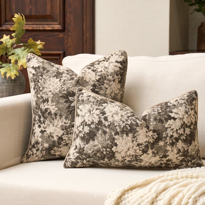 Yangest Neutral Floral Pillow Cover 18 x18 Inches, Vintage Chenille Square Throw Pillow Cover Soft Decorative Farmhouse Accent Couch Pillow Cover for Living Room Bedroom, Grey - Image 4
