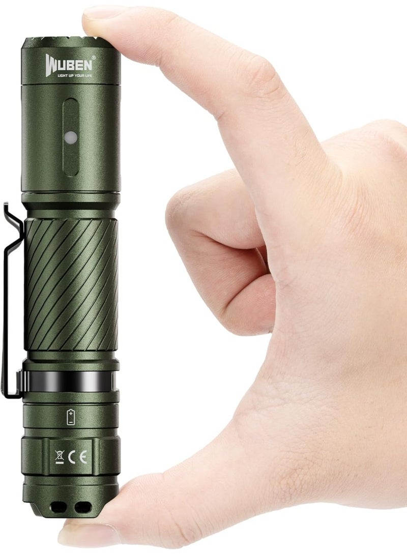 WUBEN C3 Flashlight Rechargeable 1200 Lumen LED Rechargeable Torch Light 6 Modes, Tactical Flashlight Water Resistant, Best for Camping, Outdoor, Emergency, Easy Carry, Tool Gifts for Men (Army Green) - Image 1