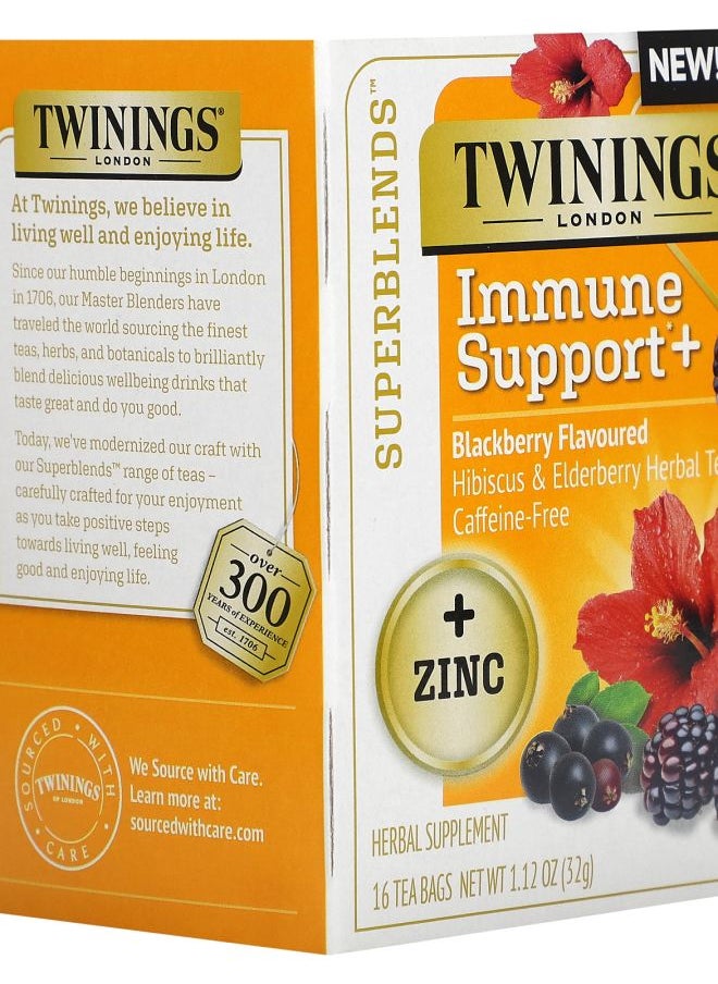 Twinings Superblends™ Immune Support+ Hibiscus & Elderberry Herbal Tea Blackberry Caffeine-Free 16 Tea Bags 1.12 oz (32 g)  - Image 2