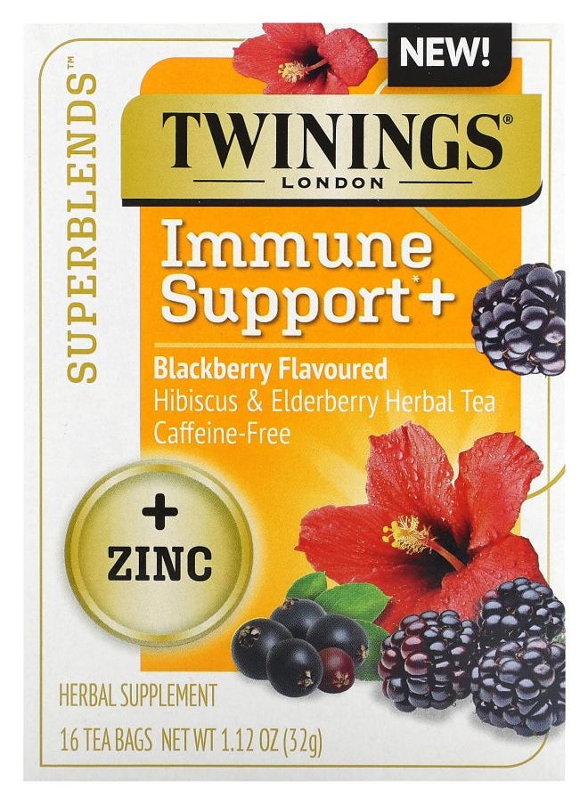Twinings Superblends™ Immune Support+ Hibiscus & Elderberry Herbal Tea Blackberry Caffeine-Free 16 Tea Bags 1.12 oz (32 g)  - Image 1