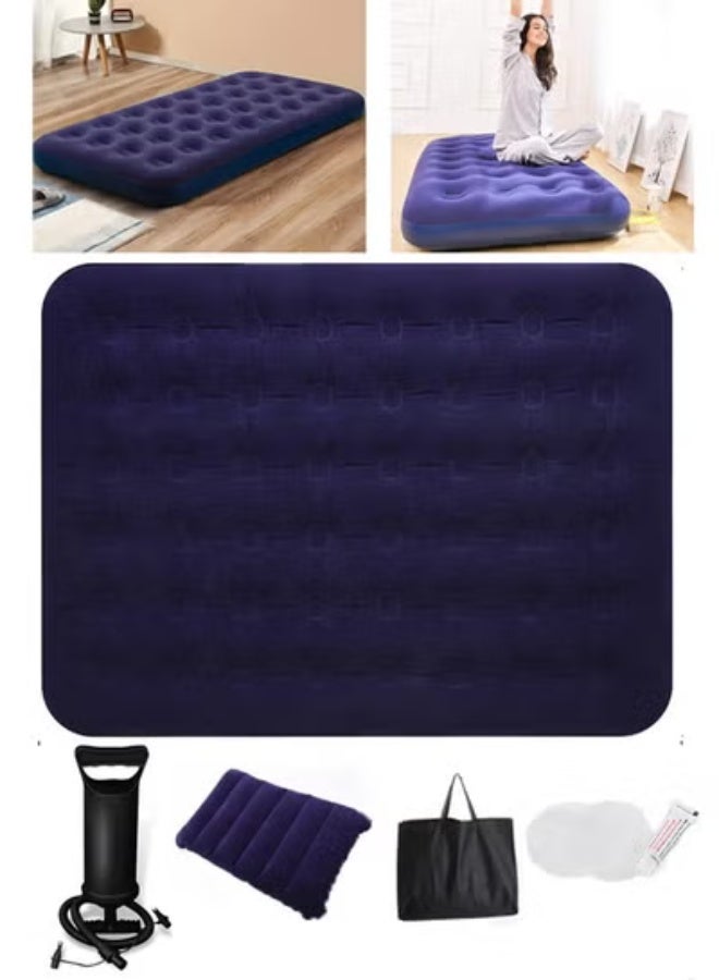 KLNAMAEAAN Thick Foldable Outdoor Camping Air Flocking Mattress - Portable, Inflatable, Ultra Comfortable with Hand Pump, Air Pillow and Accessories, Ideal for Camping, Hiking and Travel (203x152x22 cm) - Image 1