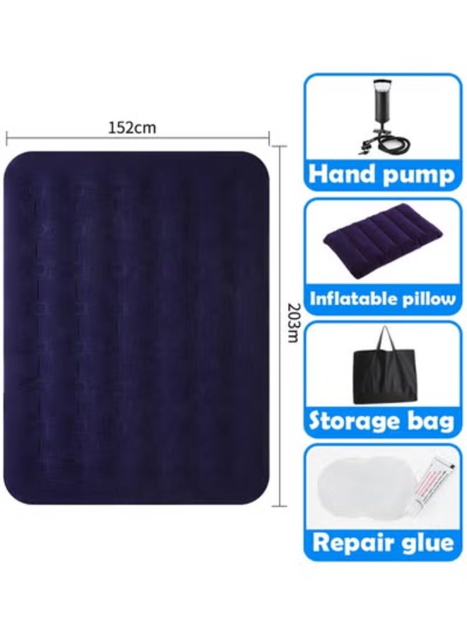 KLNAMAEAAN Thick Foldable Outdoor Camping Air Flocking Mattress - Portable, Inflatable, Ultra Comfortable with Hand Pump, Air Pillow and Accessories, Ideal for Camping, Hiking and Travel (203x152x22 cm) - Image 2