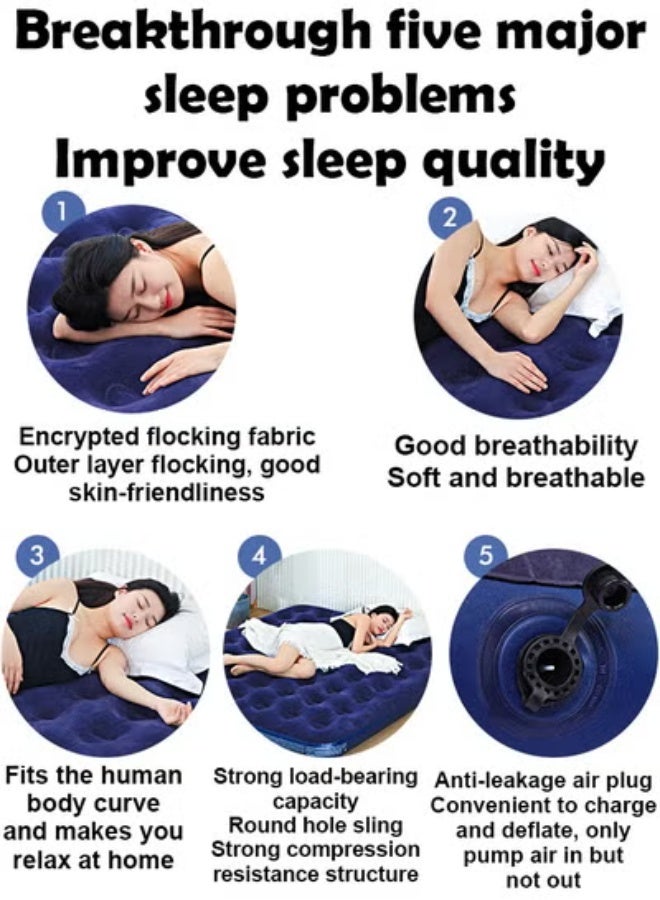 KLNAMAEAAN Thick Foldable Outdoor Camping Air Flocking Mattress - Portable, Inflatable, Ultra Comfortable with Hand Pump, Air Pillow and Accessories, Ideal for Camping, Hiking and Travel (203x152x22 cm) - Image 3