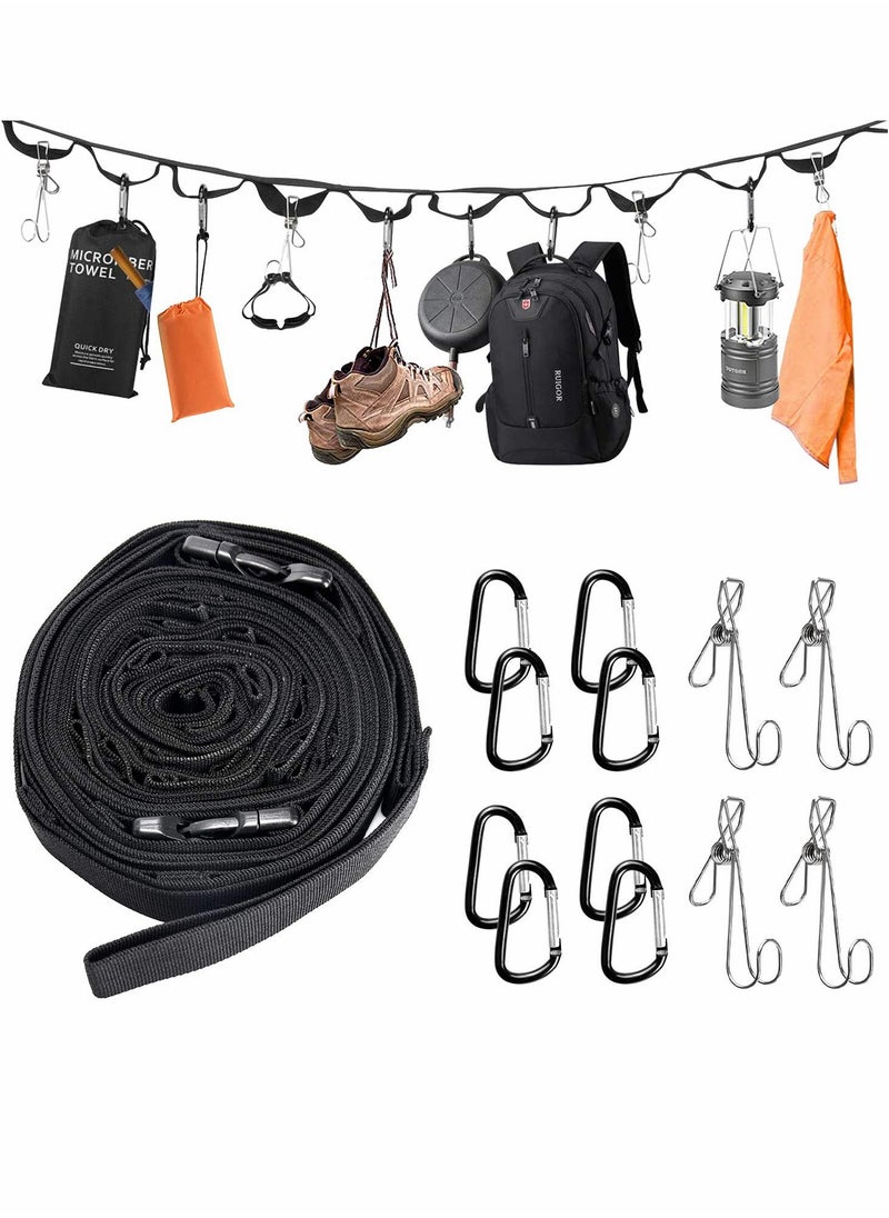 SYOSI - Outdoor Clothesline with Hooks and Carry Bag, Tent Camping Accessories Portable Camping Lanyard for Hanging Drying Clothes, Adjustable Windproof Travel Clothesline Hanging Rope（14ft） - Image 1