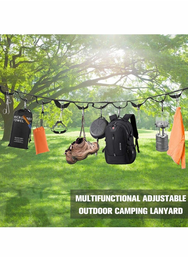 SYOSI - Outdoor Clothesline with Hooks and Carry Bag, Tent Camping Accessories Portable Camping Lanyard for Hanging Drying Clothes, Adjustable Windproof Travel Clothesline Hanging Rope（14ft） - Image 1