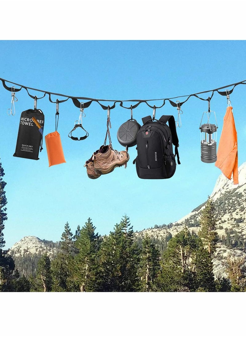 SYOSI - Outdoor Clothesline with Hooks and Carry Bag, Tent Camping Accessories Portable Camping Lanyard for Hanging Drying Clothes, Adjustable Windproof Travel Clothesline Hanging Rope（14ft） - Image 1