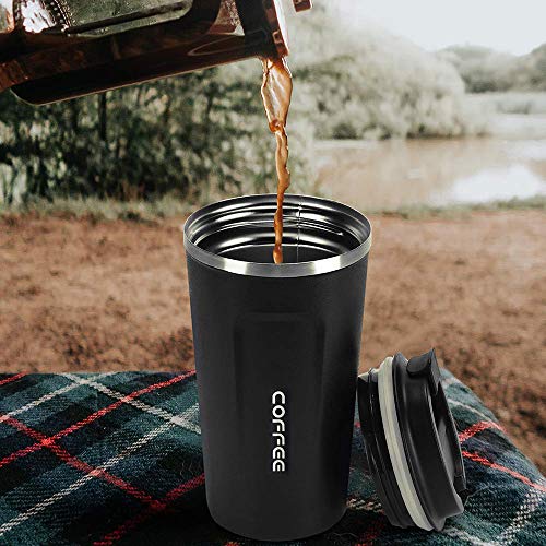 Incrizma Insulated Coffee Cup, Vacuum Insulated Travel Mug Double Wall Steel Reusable Coffee Cup 510ml with Leakproof Lid Reusable Cup for Coffee,Tea and Beer (Black, 510 ml) - Image 2