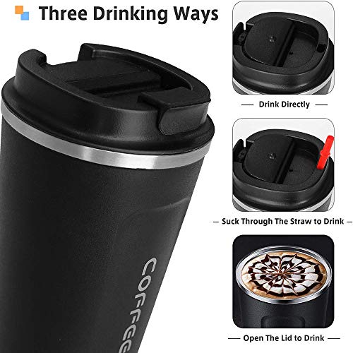 Incrizma Insulated Coffee Cup, Vacuum Insulated Travel Mug Double Wall Steel Reusable Coffee Cup 510ml with Leakproof Lid Reusable Cup for Coffee,Tea and Beer (Black, 510 ml) - Image 4