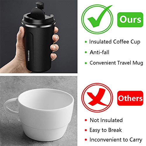 Incrizma Insulated Coffee Cup, Vacuum Insulated Travel Mug Double Wall Steel Reusable Coffee Cup 510ml with Leakproof Lid Reusable Cup for Coffee,Tea and Beer (Black, 510 ml) - Image 5