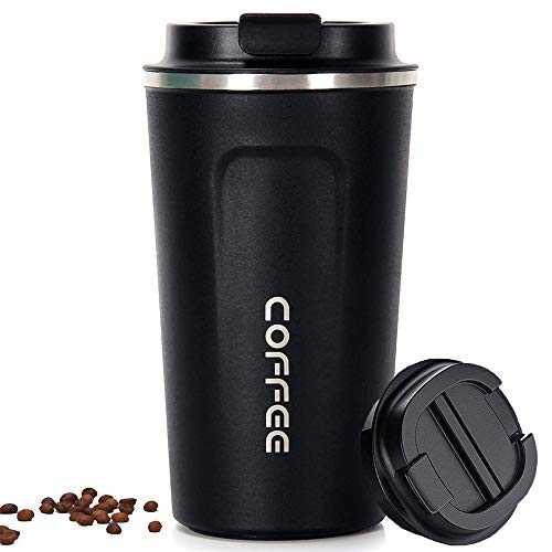 Incrizma Insulated Coffee Cup, Vacuum Insulated Travel Mug Double Wall Steel Reusable Coffee Cup 510ml with Leakproof Lid Reusable Cup for Coffee,Tea and Beer (Black, 510 ml) - Image 1
