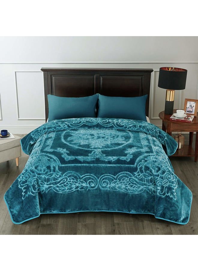 JML Fleece Blanket King Size, Heavy Korean Mink Blanket 85 X 95 Inches- 9 Lbs, Single Ply, Soft and Warm, Thick Raschel Printed Mink Blanket for Autumn,Winter,Bed,Home,Gifts, Teal - Image 2