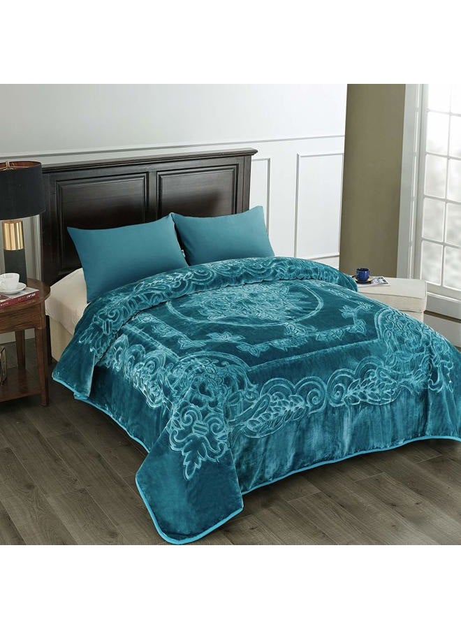 JML Fleece Blanket King Size, Heavy Korean Mink Blanket 85 X 95 Inches- 9 Lbs, Single Ply, Soft and Warm, Thick Raschel Printed Mink Blanket for Autumn,Winter,Bed,Home,Gifts, Teal - Image 1