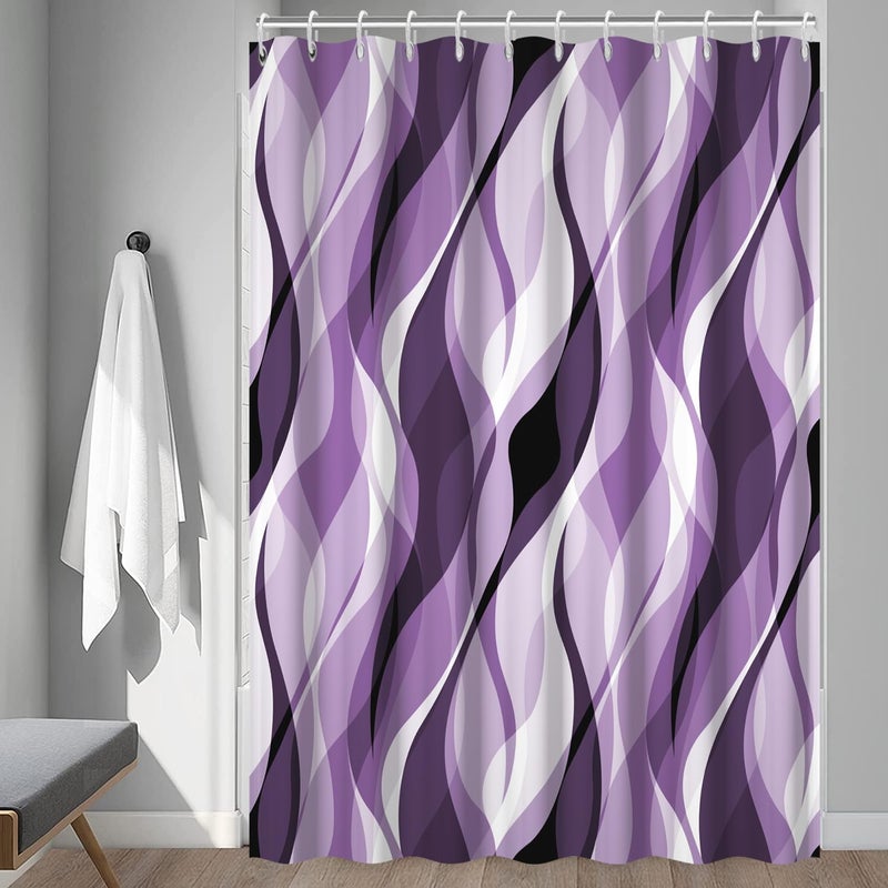 Ruelvth Purple Shower Curtain, Modern Abstract Purple and Grey Striped Shower Curtain for Bathroom Waterproof Lavender Shower Curtain Set with Hooks, 72x72 Inch - Image 3