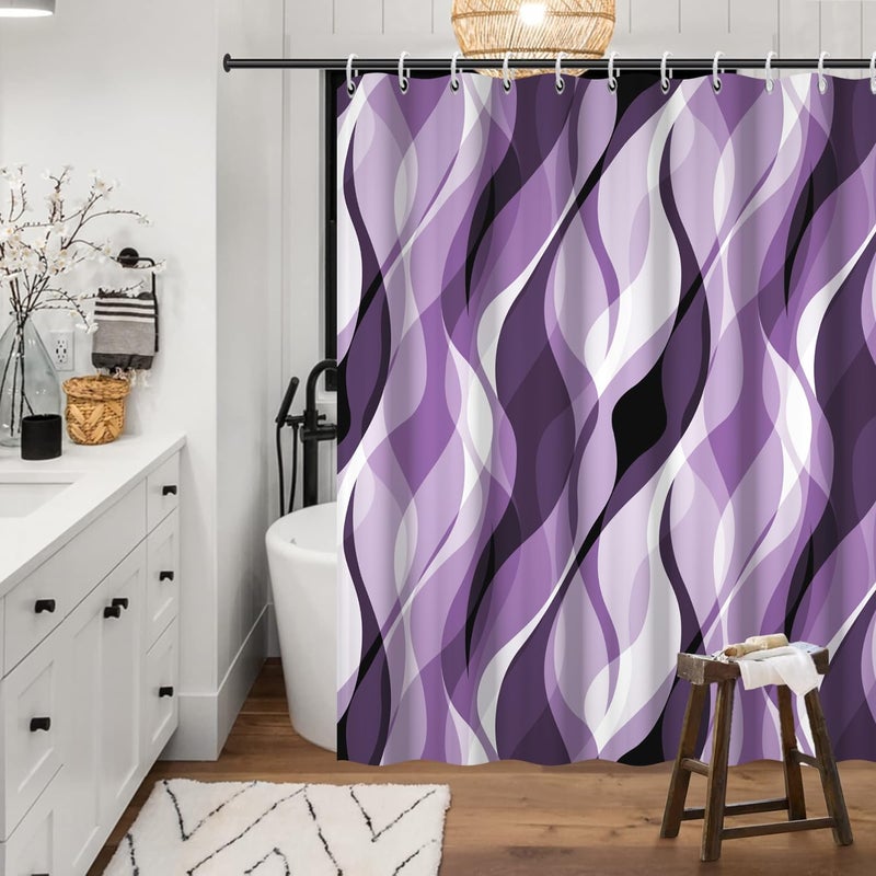 Ruelvth Purple Shower Curtain, Modern Abstract Purple and Grey Striped Shower Curtain for Bathroom Waterproof Lavender Shower Curtain Set with Hooks, 72x72 Inch - Image 2