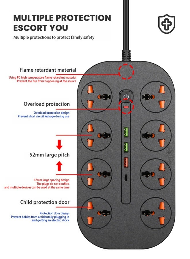 NIBEMINENT Power Strip Fast Charger Multiprise Smart Home Extension Electrical Socket Type C Power Socket USB Port For Computer Phone Multiple Devices Charge  - Image 2