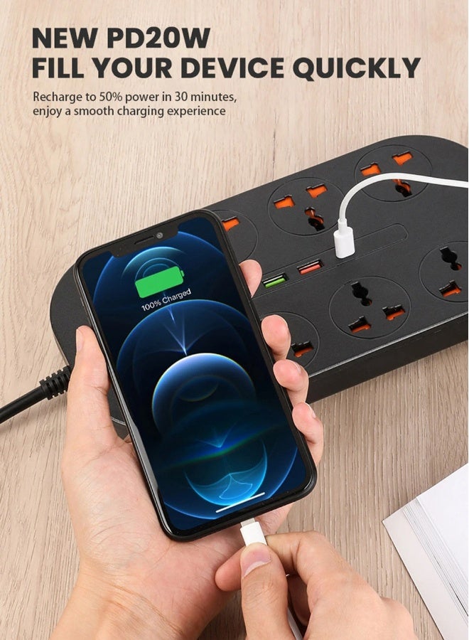 NIBEMINENT Power Strip Fast Charger Multiprise Smart Home Extension Electrical Socket Type C Power Socket USB Port For Computer Phone Multiple Devices Charge  - Image 4