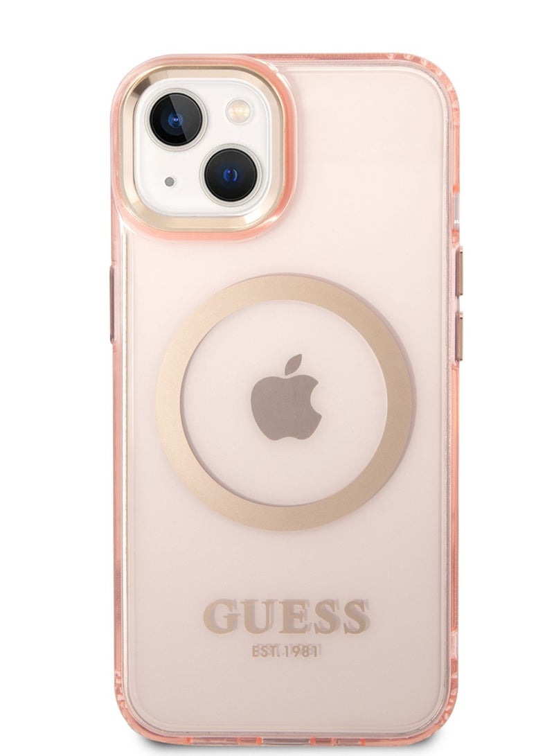 GUESS Magsafe Case With Translucent Gold Outline - iPhone 14 - Pink - Image 1