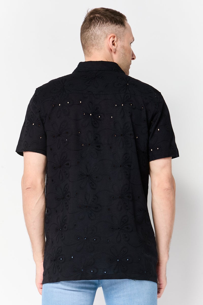 Threadbare Men Regular Fit Embroidered Short Sleeve Casual Shirt, Black - Image 4
