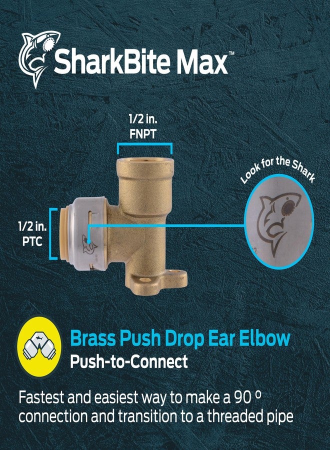 شارك بايت وصلة كوع SharkBite Max مقاس 1/2 بوصة × 1/2 بوصة FNPT، وصلة سباكة نحاسية سهلة التوصيل، متوافقة مع أنابيب PEX والنحاس وCPVC وPE-RT وHDPE وUR334A - Image 2