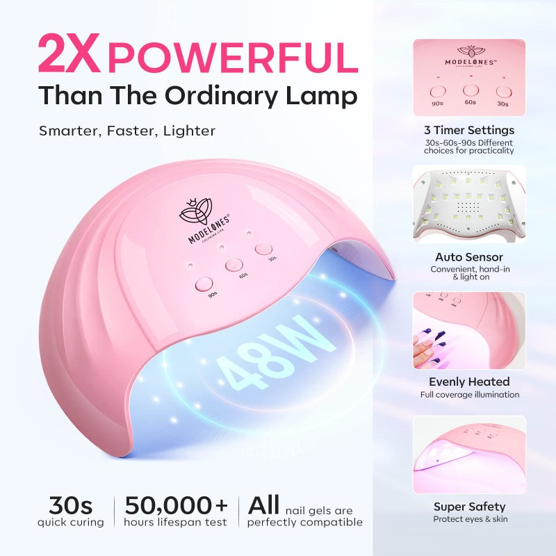 Modelones UV Light for Gel Nails with Gloves, 48 W Nail Dryer with 3 Timer Settings, Lamps for Gel Polish, Professional UPF99+ UV Protection Gloves for Art Manicure - Image 3