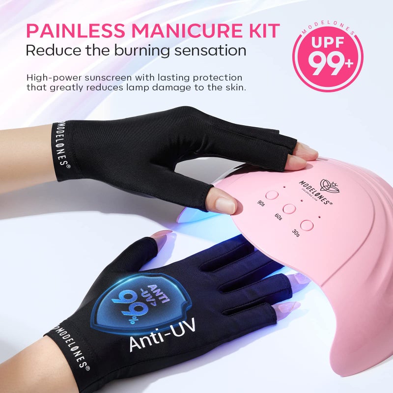 Modelones UV Light for Gel Nails with Gloves, 48 W Nail Dryer with 3 Timer Settings, Lamps for Gel Polish, Professional UPF99+ UV Protection Gloves for Art Manicure - Image 2