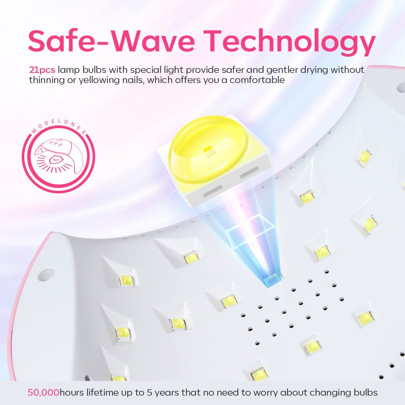 Modelones UV Light for Gel Nails with Gloves, 48 W Nail Dryer with 3 Timer Settings, Lamps for Gel Polish, Professional UPF99+ UV Protection Gloves for Art Manicure - Image 4