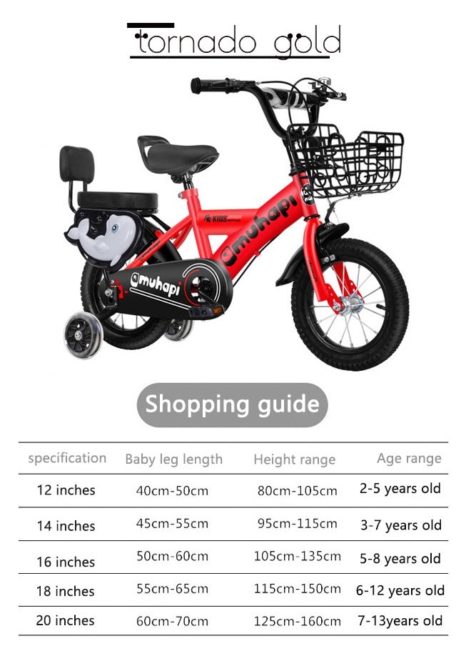 tornado gold Kids Bike High-carbon Steel Frame Bike with Basket Training Wheels Children's Bike Two-seater Adjustable Seat Riding  - Image 2