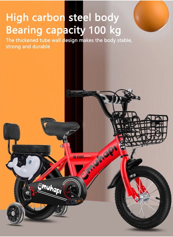tornado gold Kids Bike High-carbon Steel Frame Bike with Basket Training Wheels Children's Bike Two-seater Adjustable Seat Riding  - Image 5