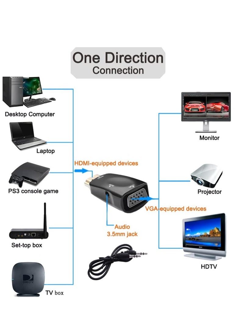 Generic - Dtech HDMI to VGA Adapter with 3.5mm Audio Port for Computer Monitor TV Video HD 1080P Male Input, Female Output, Black - Image 1