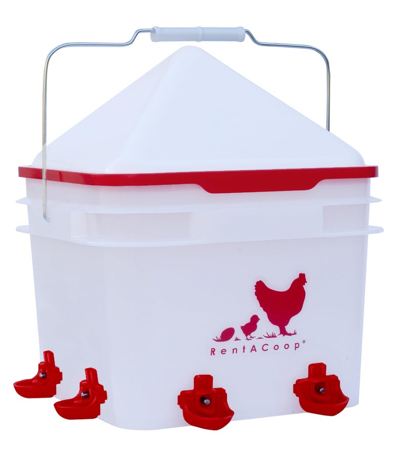 RentACoop 2 Gallon Chicken BPA-Free Plastic Bucket Waterer Set with 4 Horizontal Nipples - Corner Placement - Image 2