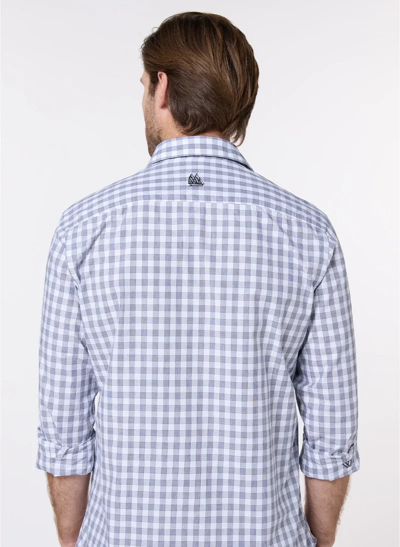 MANNERISM  The Mariner White and Navy Poplin Check Shirt Slim Fit for Men | Best Price UAE