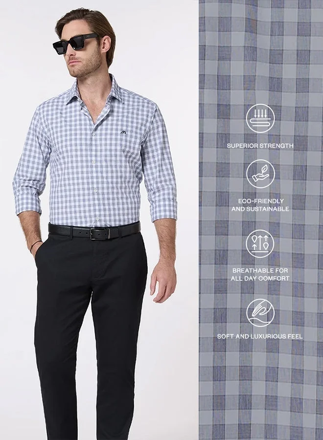 MANNERISM  The Mariner White and Navy Poplin Check Shirt Slim Fit for Men | Best Price UAE