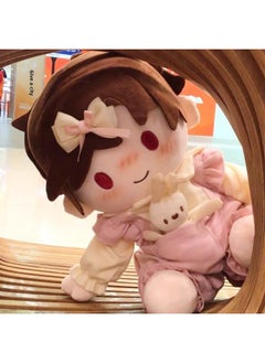 20cm Baby Clothes Two-Dimensional One-Piece 40cm Baby Clothes Cotton Clothes Love Of Light And Night Sitting Posture Changing Pajamas Skirt-Specification:40CM-Color:Light Pink Long-sleeved Baby Clothes + Bunny + Hairpin [doll Not Included]