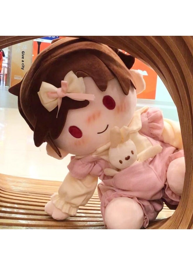 Generic - 20cm Baby Clothes Two-Dimensional One-Piece 40cm Baby Clothes Cotton Clothes Love Of Light And Night Sitting Posture Changing Pajamas Skirt-Specification:40CM-Color:Light Pink Long-sleeved Baby Clothes + Bunny + Hairpin [doll Not Included] - Image 1