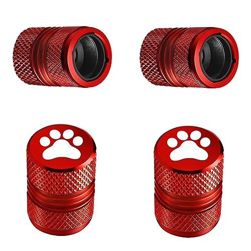 Tire Valve Stem Caps 4 Pack AntiCorrosion Premium Anodized Alloy Tyre Air Valve Caps Cat Dog Paw for Car SUV Bike Red