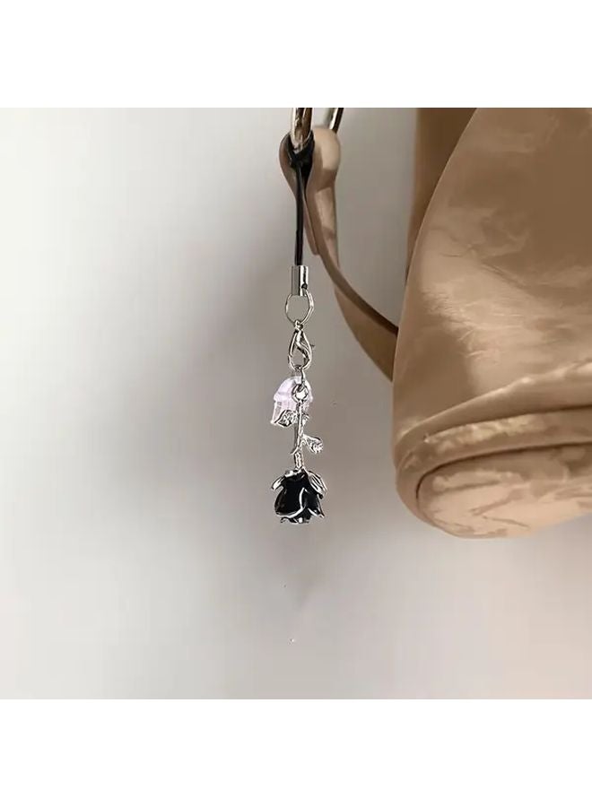 Alloy 3D Black Rose Phone Dust Plug with Rope For Type C Charging Port - Image 4