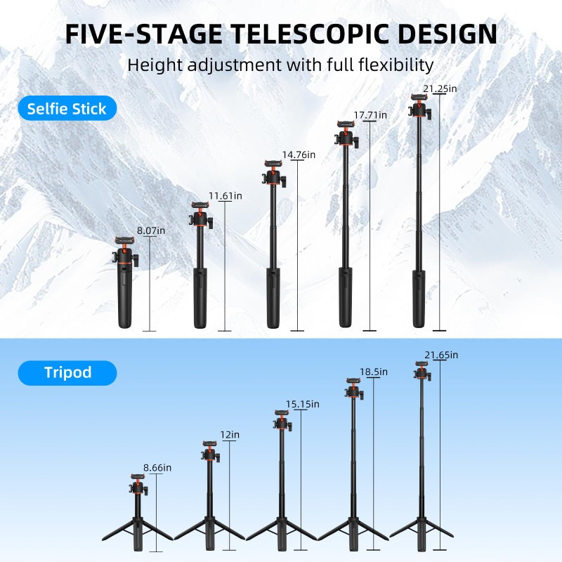 Flymile 21" Action 6 Camera Tripod, Magnetic Quick Release Adapter Selfie Stick Extended Pole Handle Grip with 360Â° Ball Head & Cold Shoe Mount, Mini Table Desk Tripod for DJI Osmo Nano Accessories - Image 4
